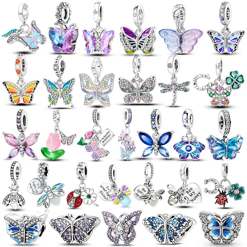 Charms Fit For Pandar Bracelet 925 Sterling Silver Insect Series Glow Firefly Butterfly Bee Charms S925 Fine DIY Jewelry Making