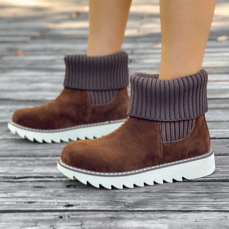 

Snow Boots Women Winter Fashionable Casual Shoes with Yarn Mouth Thick Velvet To Keep Warm Students Bottomed Short Boots