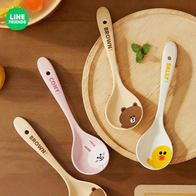 Anime Brown Bear Sally Cony Ceramic Spoon with Long Handle Kawaii Cartoon Home Restaurant Soup Cooking Teaspoon Tableware Gifts