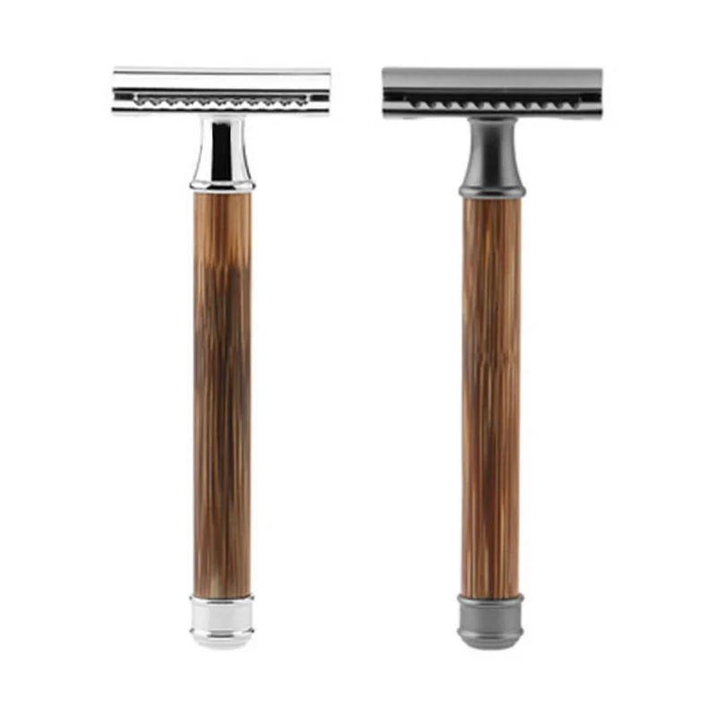 Men's Safety Shaving Razor with Bamboo Handle Double Edge Classic Manual Shaver Includes 5pcs Blades for Smooth Mens Shaving
