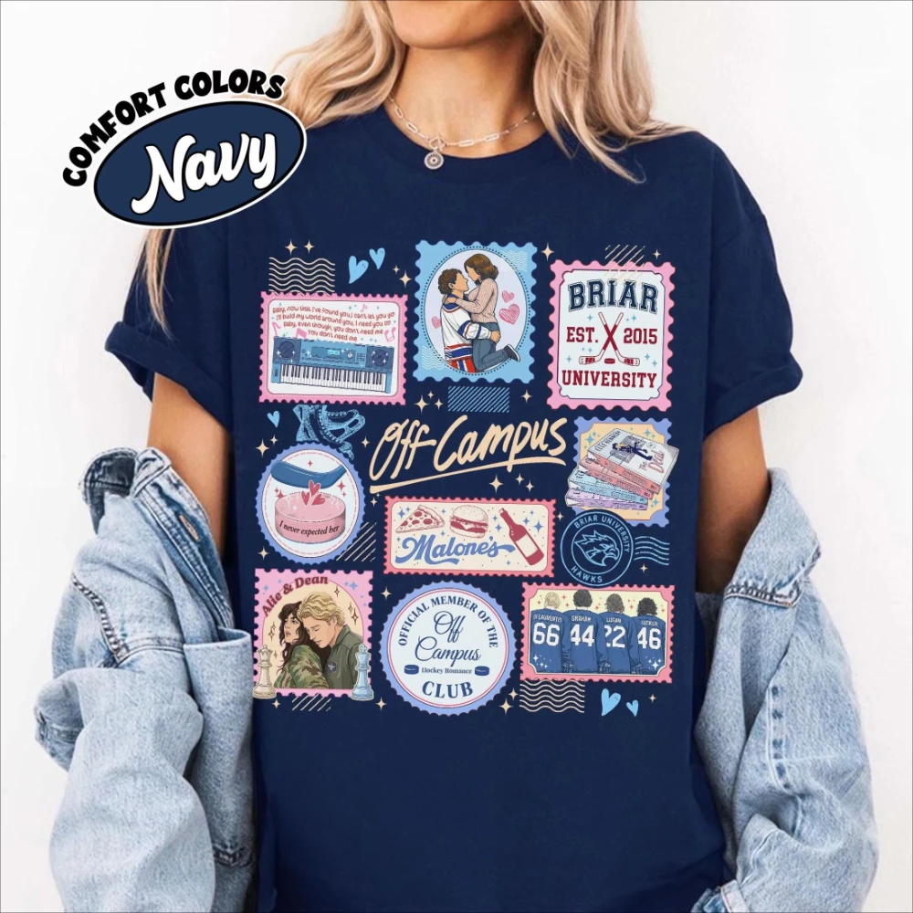 Off Campus Briar Garrett&Hannah Romantic Pattern Y2K Hip-hop Style T-shirt Pattern Round Neck Printed T-shirt  Daily Street Wear