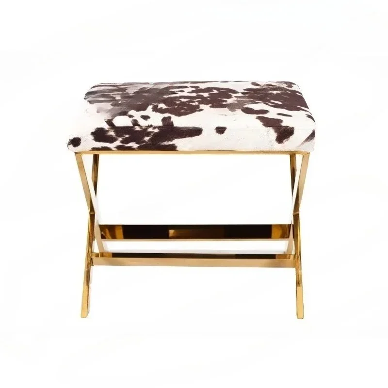 Modern bedroom cow color living room gold leg cushion seat cushion stainless steel ottoman bedroom bench
