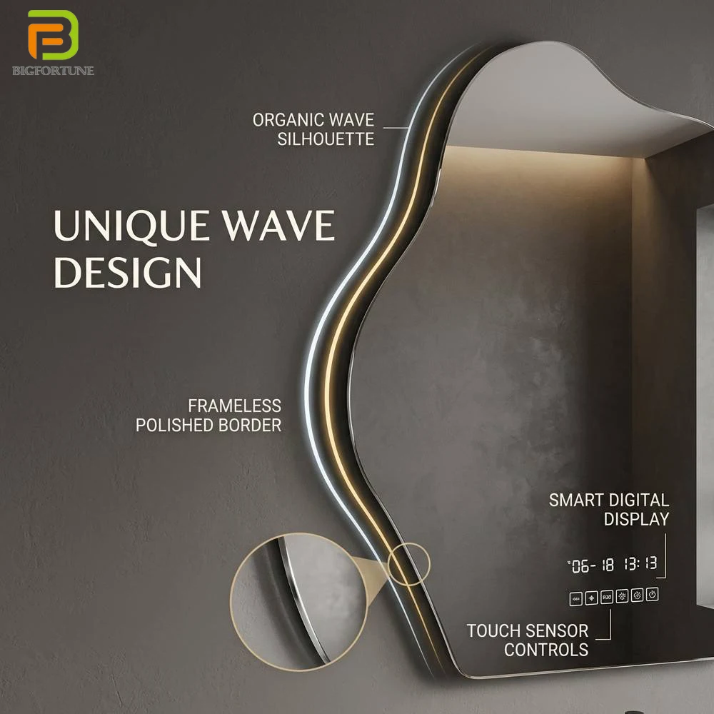 Smart MirrorOEM ODM Irregular Intelligent Mirror Modern Anti-fog Smart Mirror Waterproof Backlit Led Bathroom Mirror For Apartme
