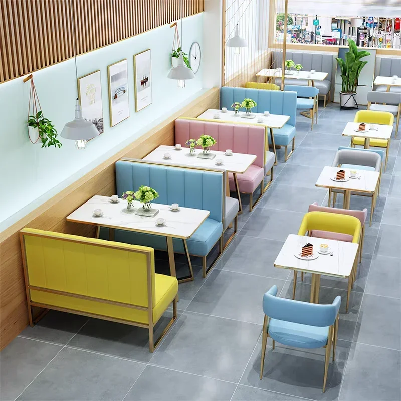 

#Commercial Furniture Cafe Hotel Dining Set Dessert Pu Leather Booth Seating Restaurant Sofa Booth and Plywood Table set
