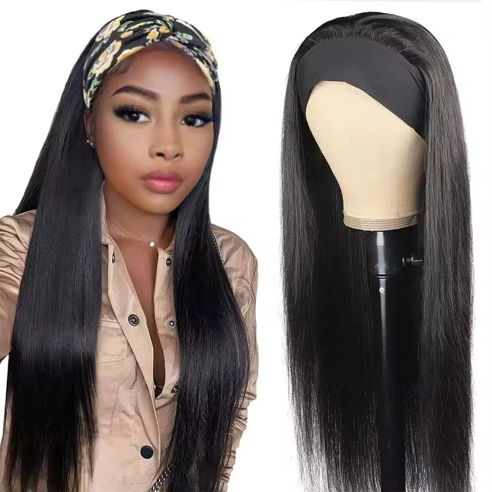 Cheap Machine Made Straight Human Hair Headband Wigs 150% Density Bone Straight Headband Wigs 100% Human Hair Wig For Women