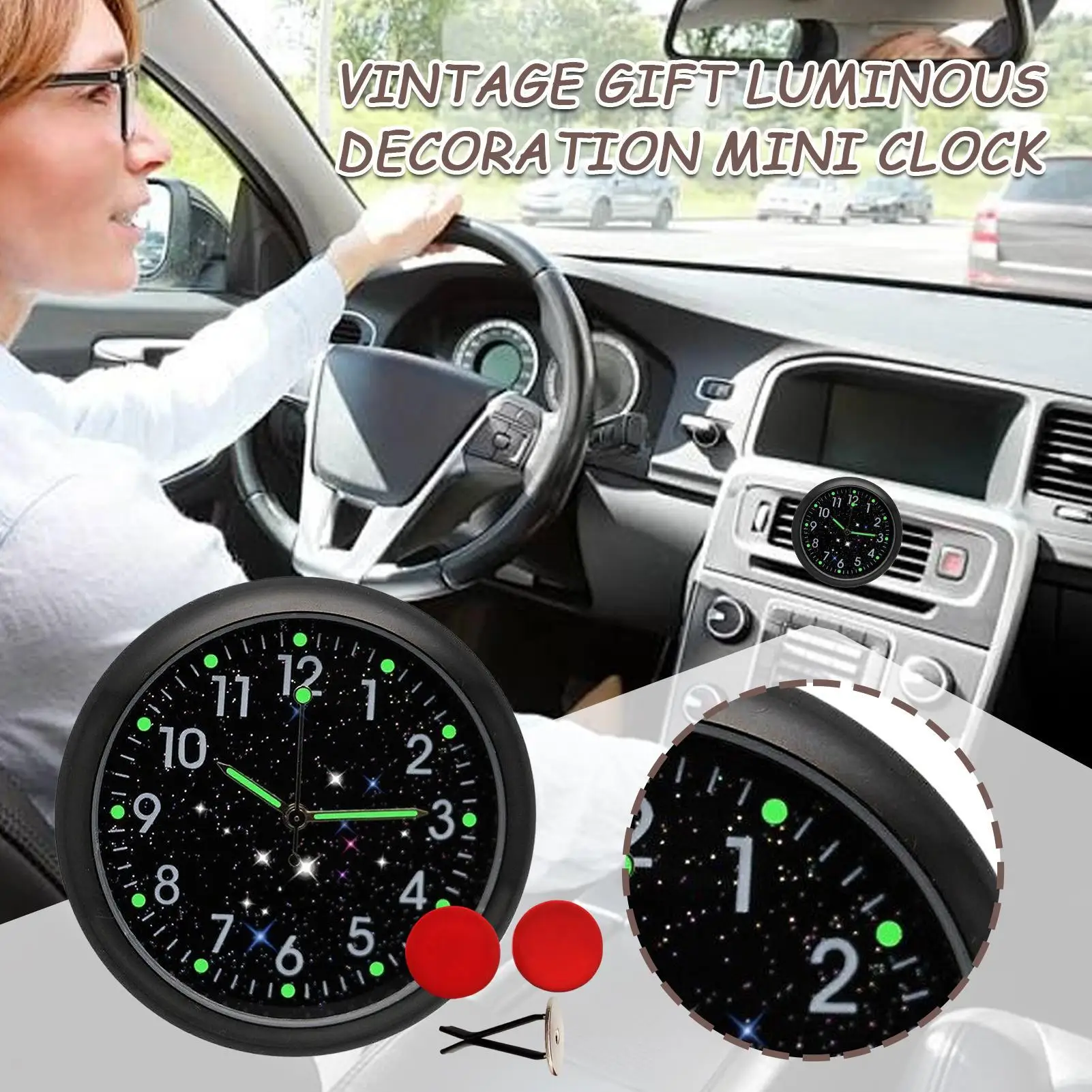Clock For Car Quartz Luminous Vintage Watch With Clip And Sticker Pocket Clock For Car Dashboard Motorcycle Vehicle Interior