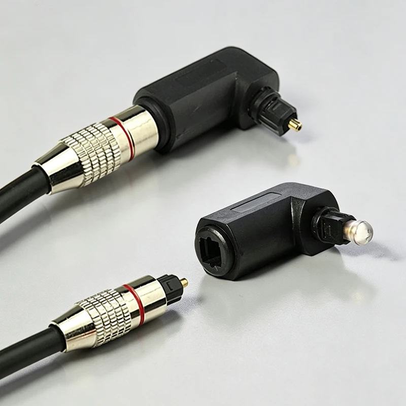 1-2PCS Fiber Optic Audio Adapter 90 ° Digital Audio Cable Adapter Toslink Male Cable Connector 360 ° Rotary Converter