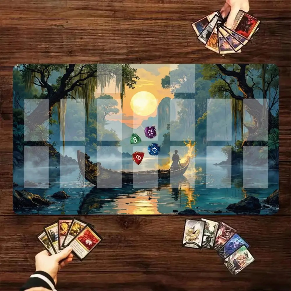 Large Gaming Mouse Pad River Boat Sunset TCG Playmat Anti-Slip Rubber XXL Deskmat Office Desk Accessories Stitched Edges GameMat