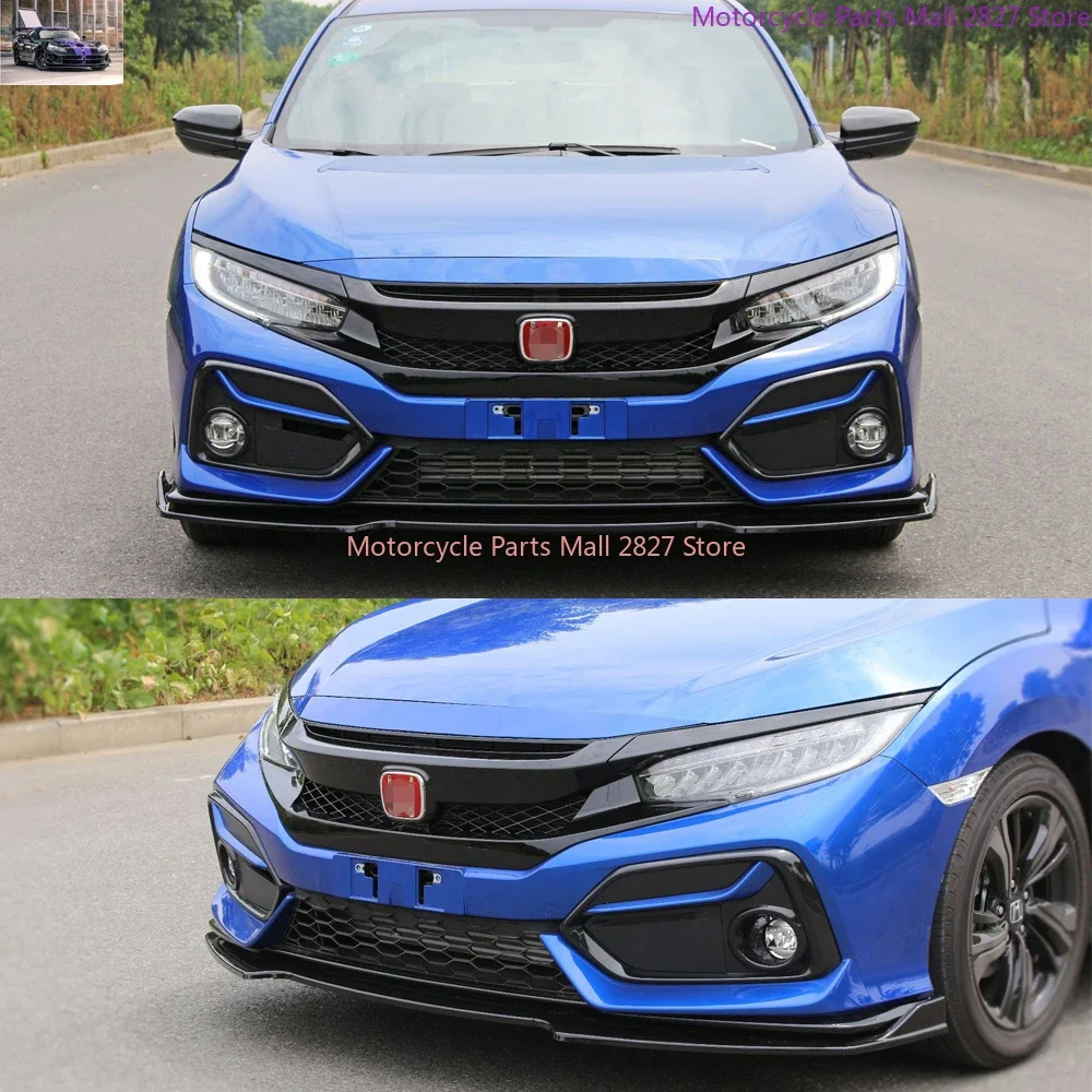 Front Upper Hood Bumper Grille Mesh Grille + Eye Lid 3Pcs For Honda 10th-generation Civic 2016 2017 2018 2019 2020 2021