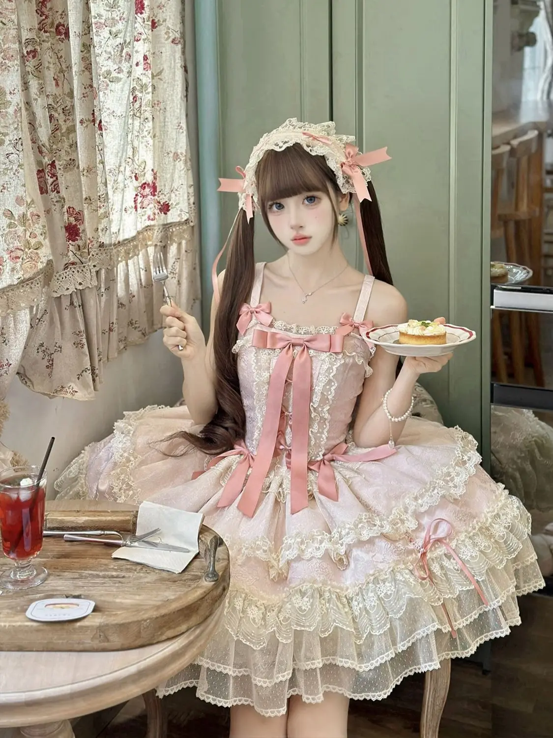 MAGOGO Victorian Sweet Lolita Jsk Dress Women Kawaii Cute Lace Ruffles Bow Ballet Dress Japanese Vintage Elegant Princess Dress