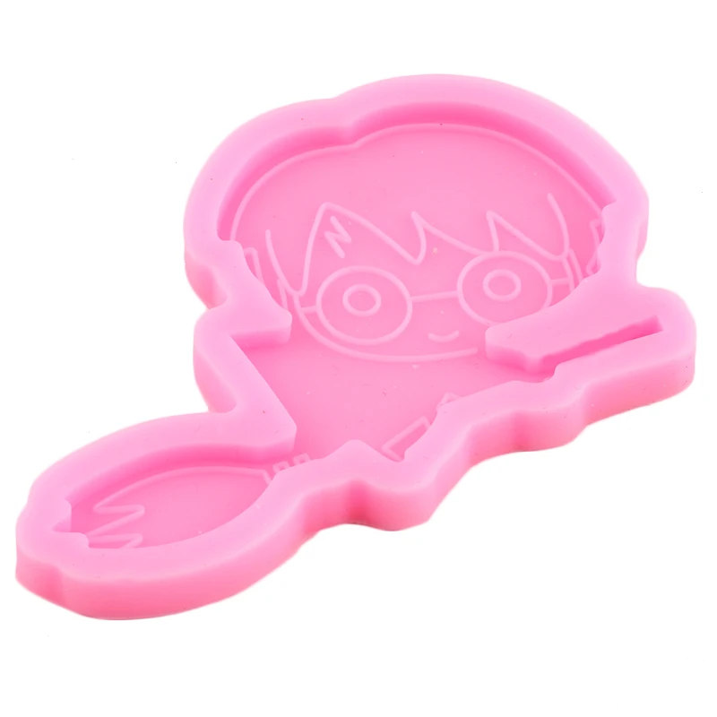 Shiny Anime Magic Boy Keychains Resin Epoxy Molds Boy Riding Broom Silicone DIY Sugarcraft Chocolate Mould