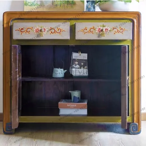 XX. New Chinese solid wood hand-painted antique painted old foyer cabinet new classical locker