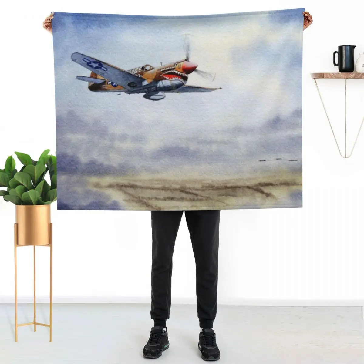 P-40 Warhawk Aircraft Throw Blanket Moving Plaid Hairys Polar Plush Luxury Throw Blankets