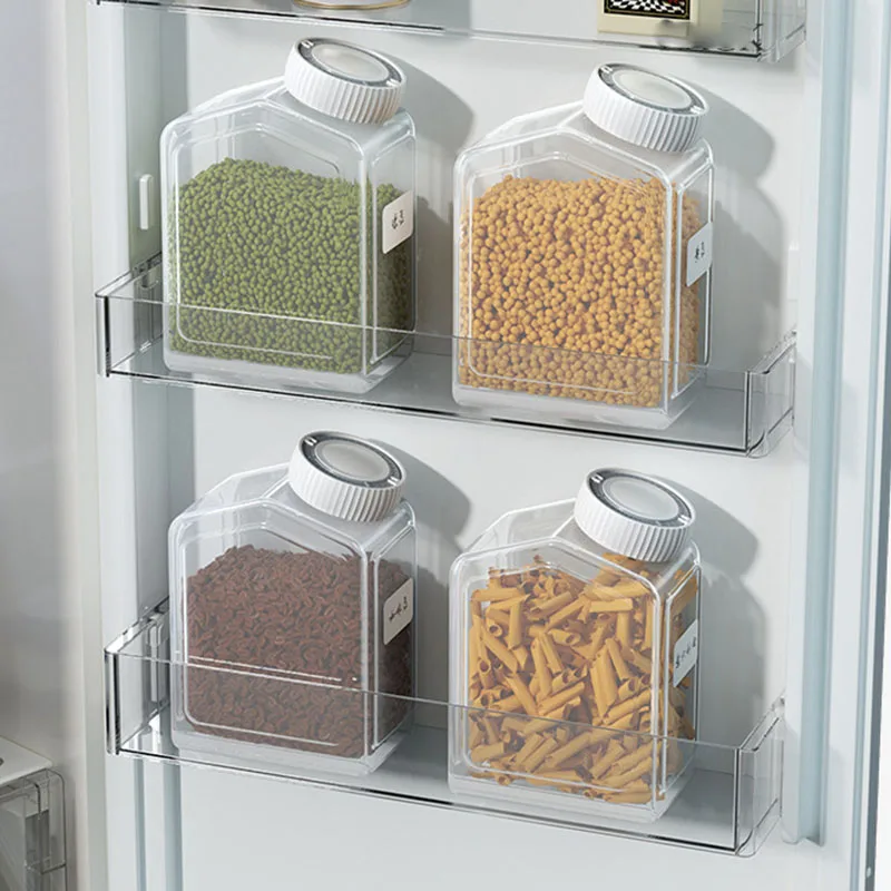 Transparent Plastic Airtight Food Storage Container Timing Lid Sealed Jar for Kitchen Grain Snack Cereal Pantry Organizer Box