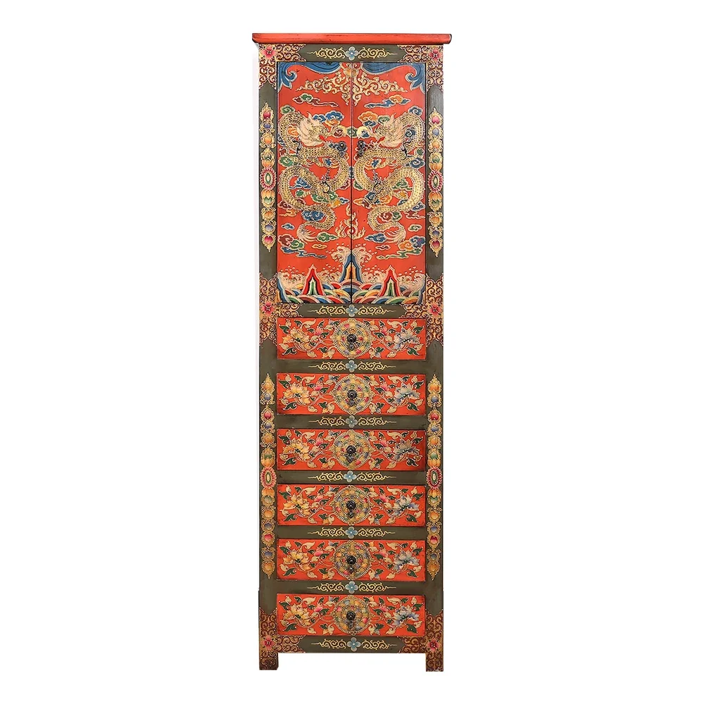 

Modern Chinese painted solid wood old Tibetan hand painted vertical cabinet decorative locker