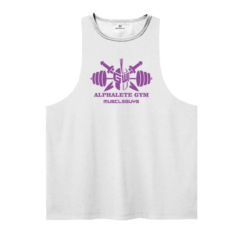 Mens Casual Bodybuilding Muscle Tank Tops Gym Fitness Singlets Sleeveless Running T-shirts Summer Mesh Quick-dry Sport Clothing