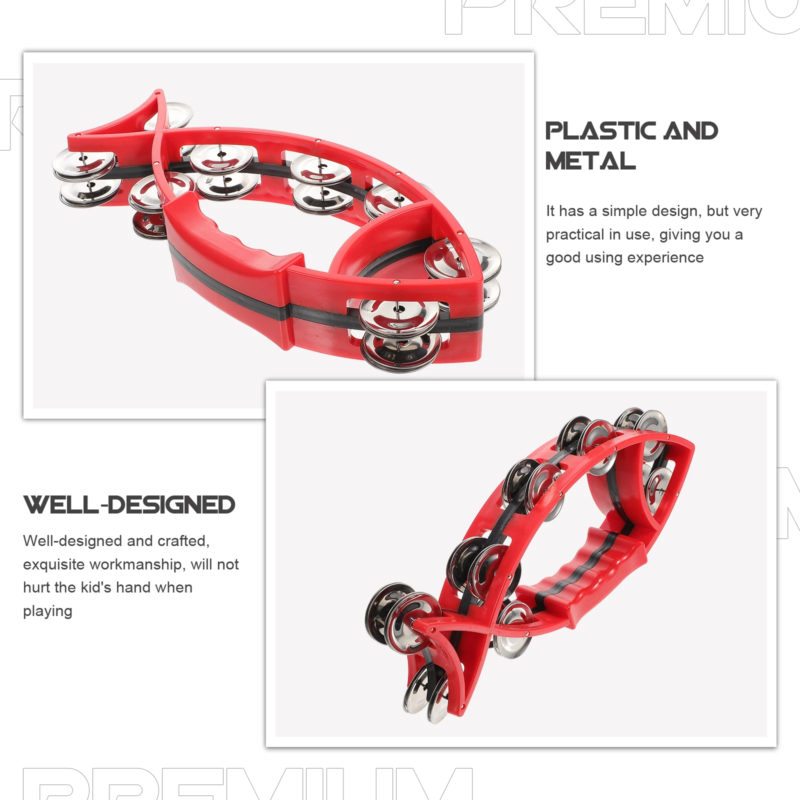 Handheld Tambourine Kids Musical Instruments Red Percussion Toy Toddler Portable Party Funny Drum Bells Handheld Bells