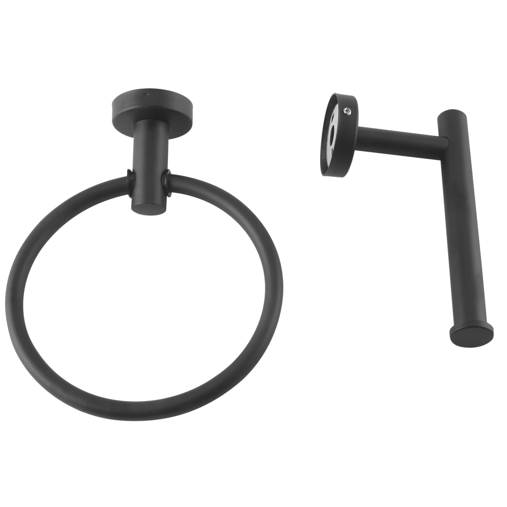 2Pcs Bathroom Hardware Black Towel Ring and Toilet Paper Holder Stainless Steel Bathroom Hand Towel Holder Towel