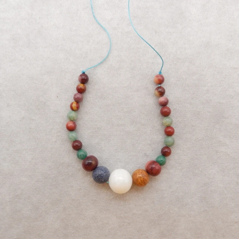 

Mixed Bead Necklaces String - 5x5x5mm & 14x14x14mm Mookite Amazonite Coconut Blue Coral White Jade Weighing 15.1g for Crafting