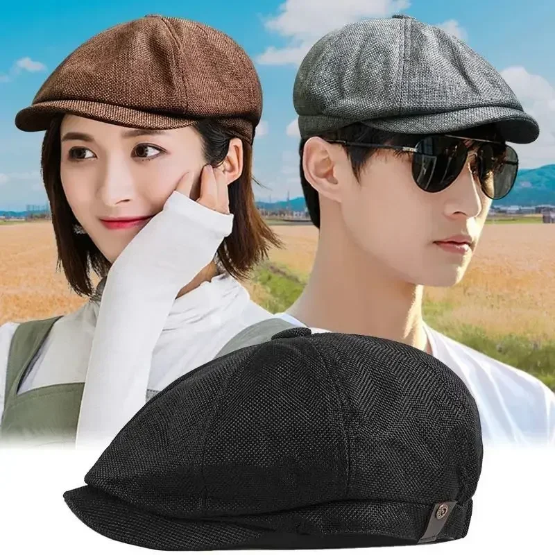 2024 Men Casual Newsboy Hat Spring Summer thin retro beret Hat wild casual Hats unisex octagonal Cap Fashion Hip Hop Caps