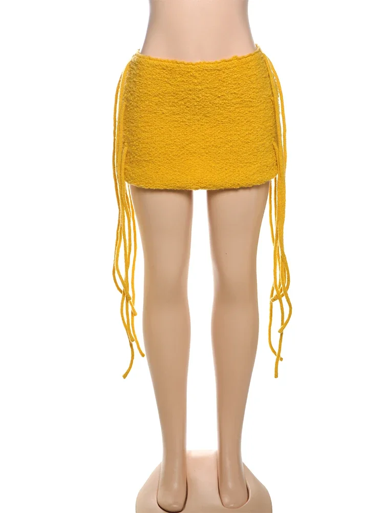 

kliou All-matched Women Mini Skirts Summer Solid New Bandage Tassel Body-shaping High Waist Bottoms Female Daily Wild Streetwear
