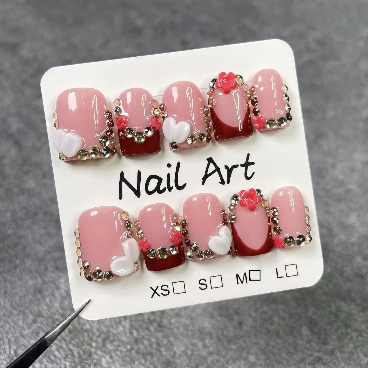 10pcs High-end Sweet and elegant style, hand-painted three-dimensional patterns, glittering rhinestone embellishments handmade