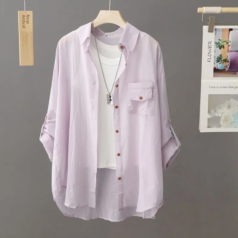 Spring Summer Casual Loose Fit Women's Cotton irt Breathable Sun Protection Fairy like Outerwear Cardigan Six Sve 
