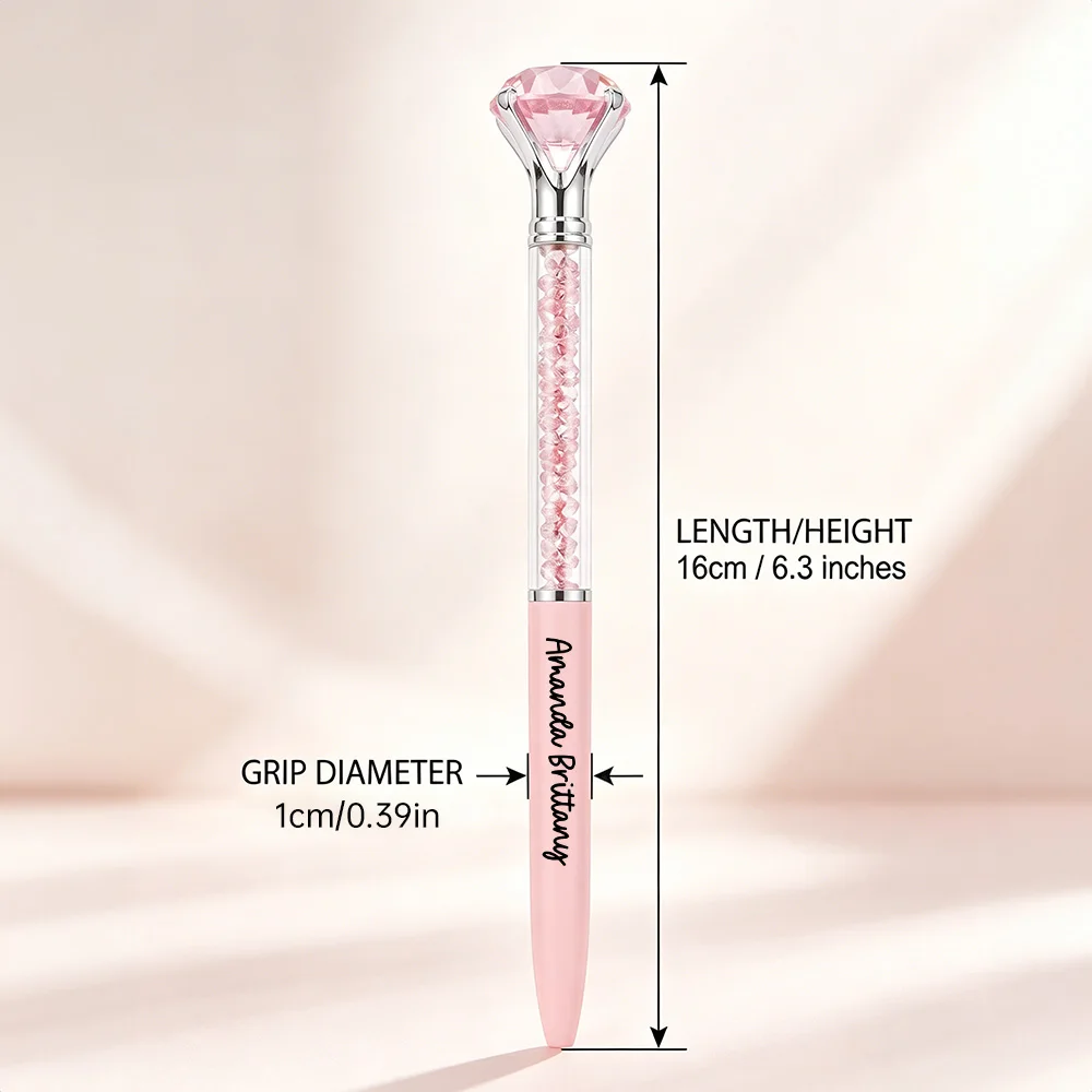 Personalized Pink Diamond Ballpoint Pen, Custom Name Engraved Crystal Top Pen, Glitter Crystal Barrel Pen,