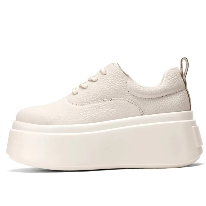 Gouache green Street Casual Shoes for Women's Genuine Leather Thick Soled Height Increasing Shoes Comfortable Chunky Sneakers
