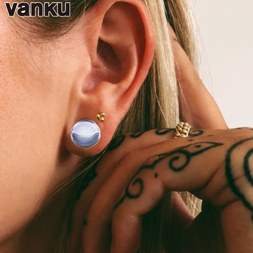 Vanku 10pc Natural Glass Ear Plug Piercing Flesh Ear Stretcher Plugs and Tunnels Single Flare Ear Expander Piercing Body Jewelry