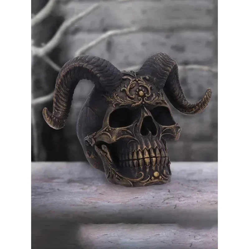 Medieval Croissant Skull Dark Gothic Style Punk Style Satan Sculpture Craft Ornament Haunted House Secret Room