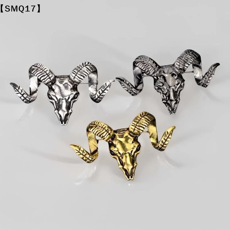 Vintage Ram Skull Brooch Polished Metal Finish Unique Gothic Design For Jacket Bag Decoration Daily Wear【SMQ】