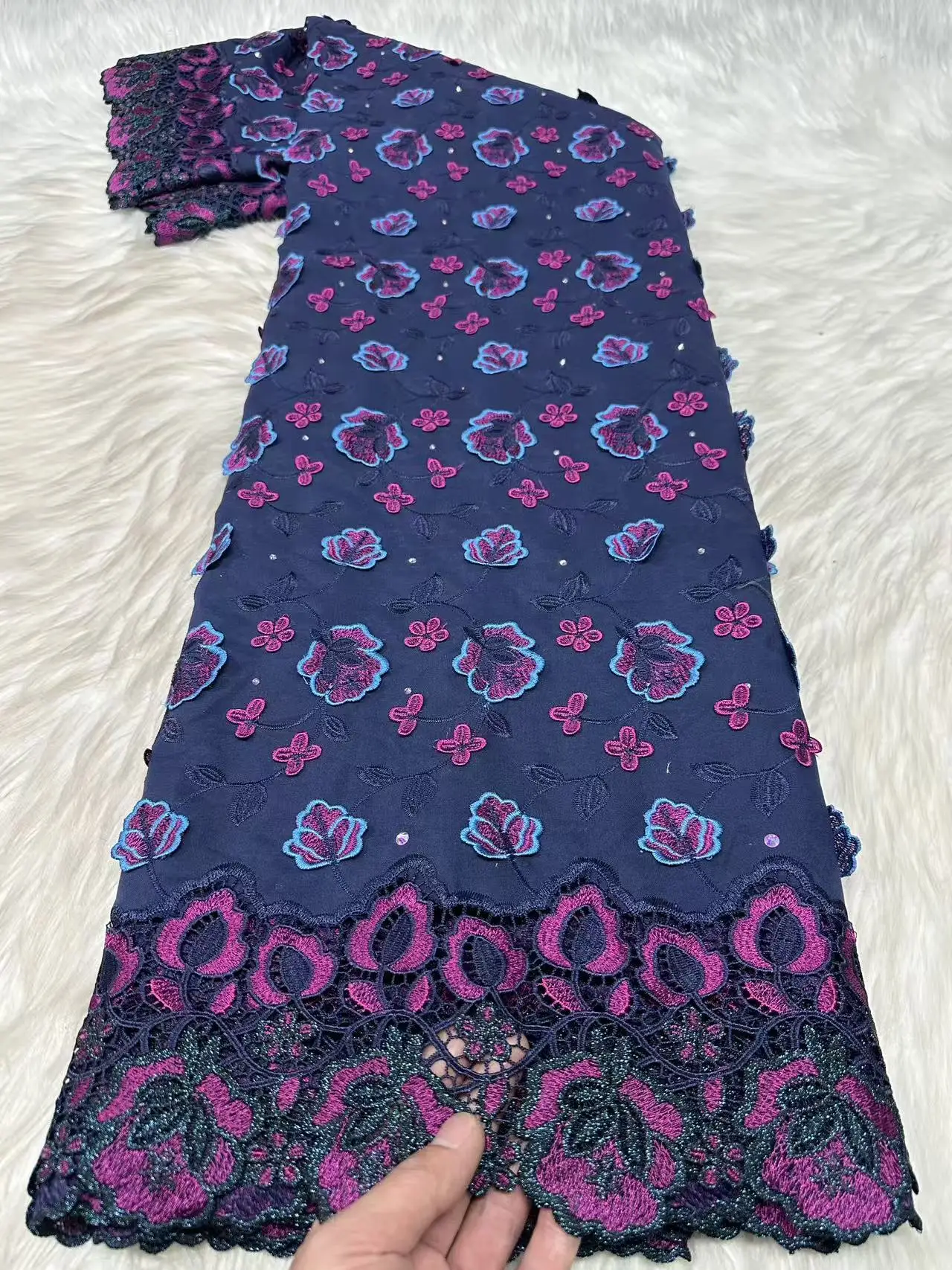 

African Soft Cotton Stones Voile Swiss Lace 3D Applique Flower Nigerian Wedding Dress New Water Soluble Fashion 3d Cotton M118-1