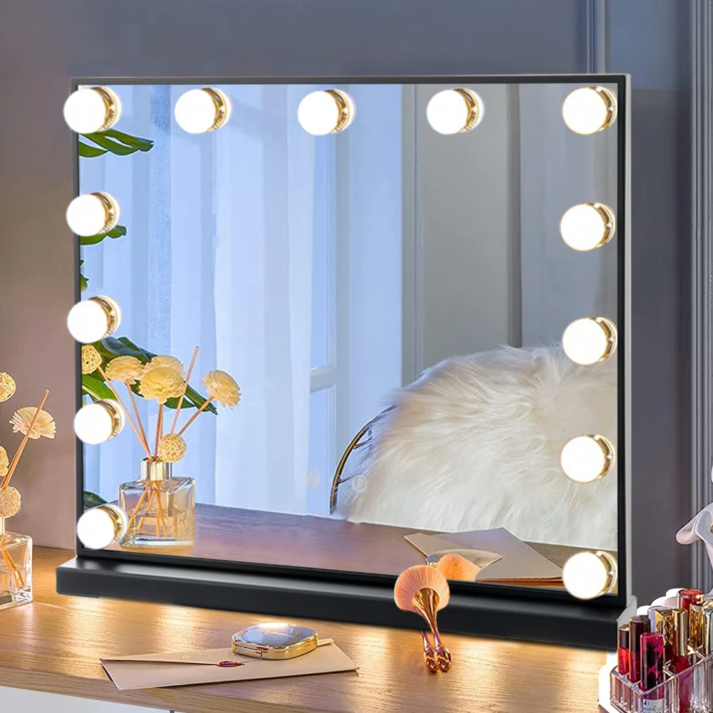 Black 52cm Rectangle LED Makeup Vanity Mirror with Adjustable Brightness Levels