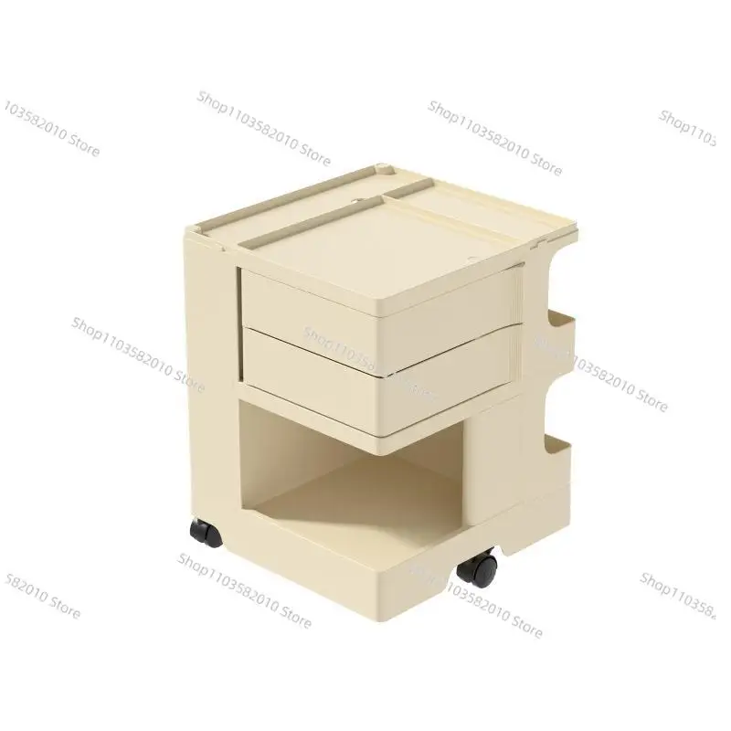 Storage Cabinet Living Room Bedroom Multifunctional Rotatable Cream Wind Bedside Cabinet Trolley Snacks Cosmetic Shelves
