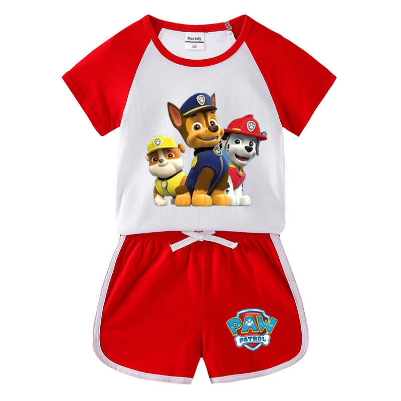 Conjunto de ropa de verano para niños, camiseta de manga corta de dibujos animados de la patrulla canina, pantalones cortos, 2 piezas, 2024