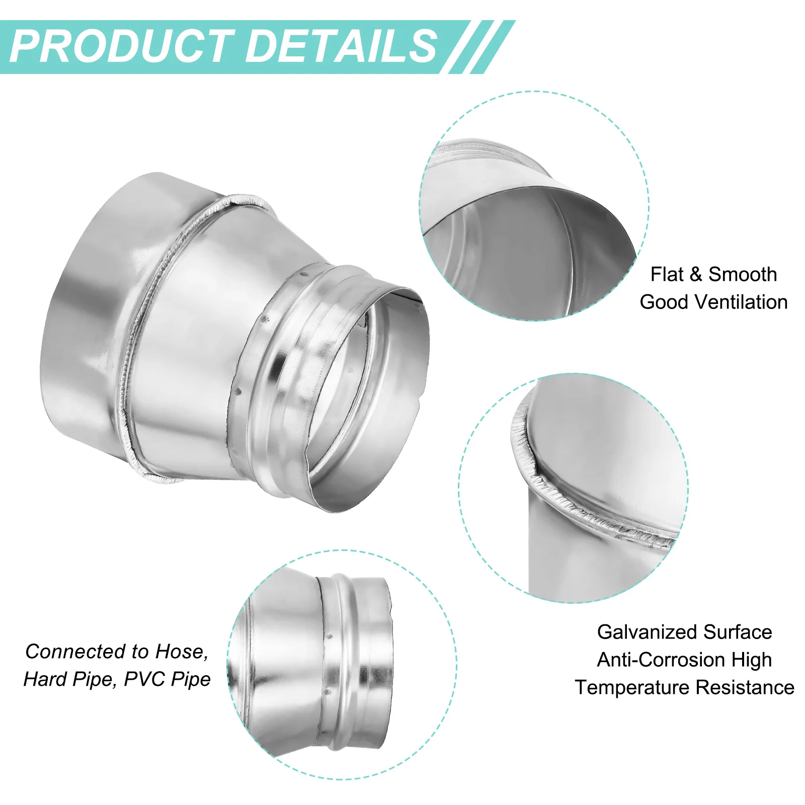1Pc Duct Reducer Galvanized Steel Adapter Air Ducting Pipe Vent Hose Reducer Increaser Coupling for HVAC Duct Dryer Vent Chimney