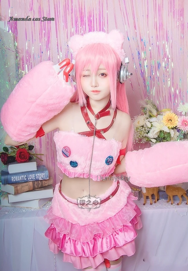 SUPER SONICO GRG Racing Queen Genus Gloomy Bear Cosplay Costume with socks Pink Suit with Wig