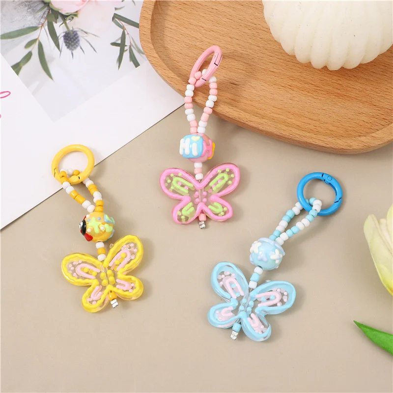 Colorful Enamel Butterfly Keychain Acrylic Pendants Insects Craft Car Key Women Bag Accessories Jewelry Gifts Fashion Keyring