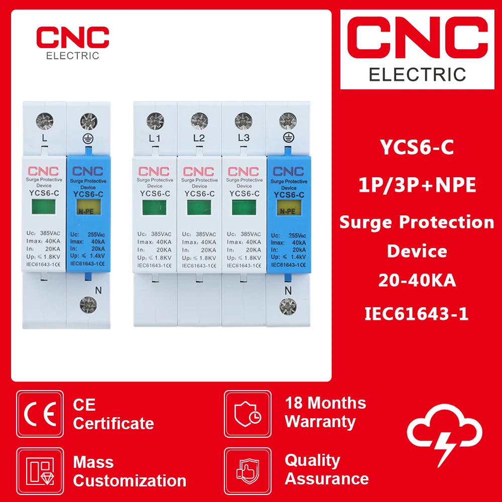 CNC 1P/3P+NPE AC 20KA-40KA 385V SPD House Surge Protector Protection Protective Low-voltage Arrester Device