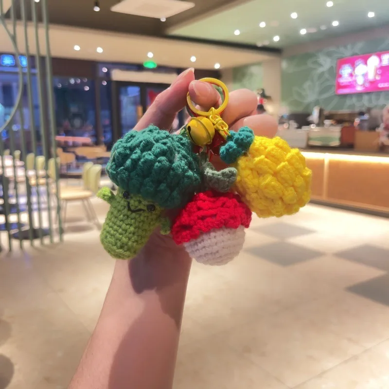 Handmade Crochet Vegetable Keychain Cute Broccoli Cauliflower Yarn Knit Bag Charm Pendant Gift For Backpack Purse Car Decoration