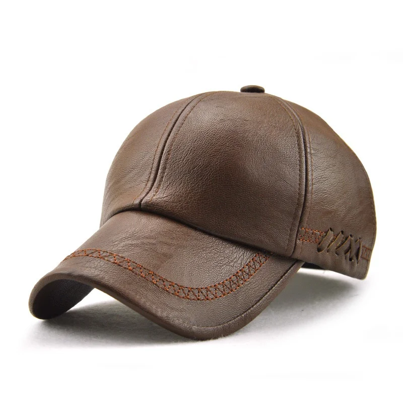 Spring Autumn Winter Dad Leather Caps Outdoor Leisure Baseball Cap Middle Aged Old Men PU Soft Street Style Leather Hat For Male