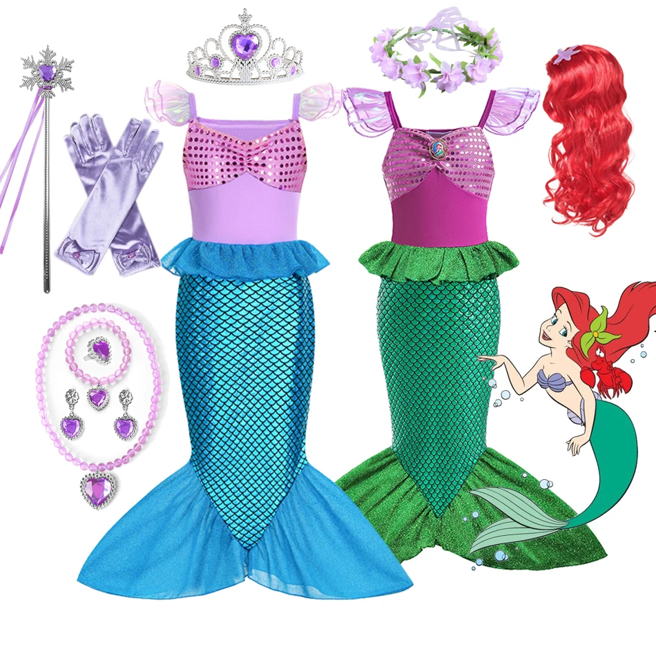 Mermaid Dress for Girl Ariel Prom Princess Costumes Cosplay Dress for Kids Girls Birthday Party Dress Up Gown Halloween Clothing