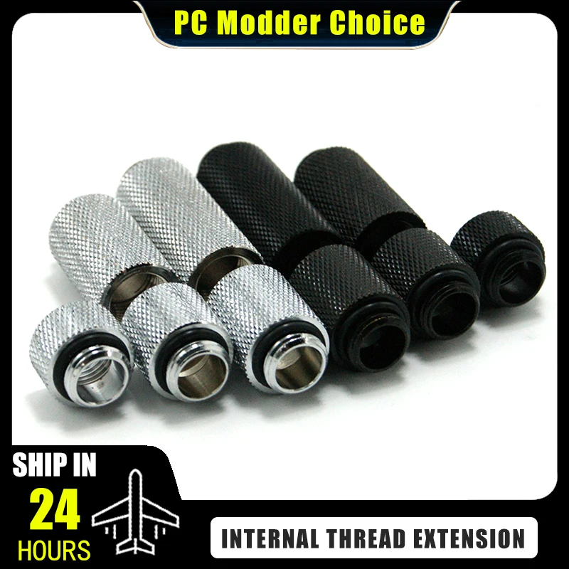 Extender Fitting For Hard Pipe, 10mm 15mm 20mm 30mm 40mm M-F G1/4, Black / Silver Nickel For Computer Water Cooling