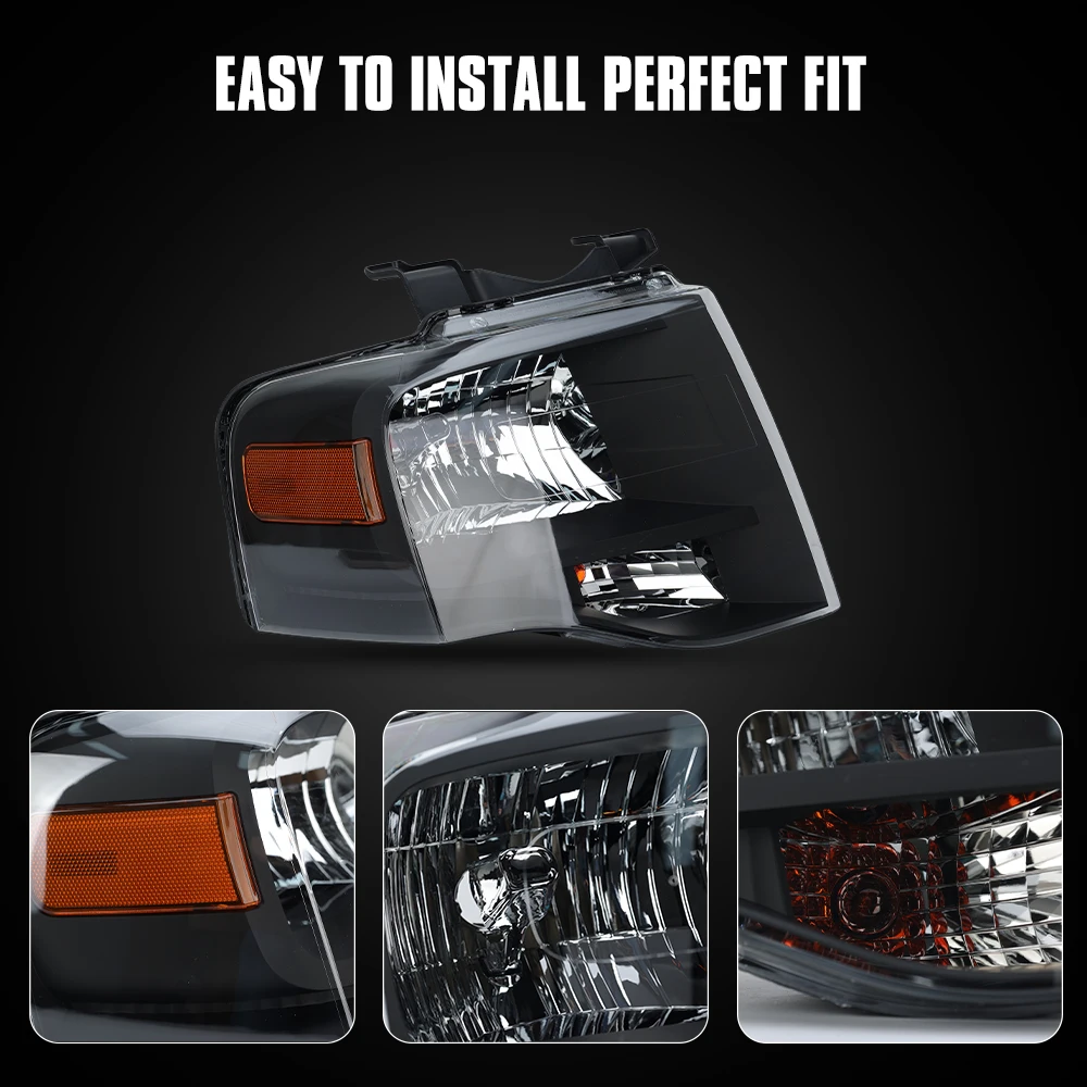 for Ford Expedition 2007 2008-2012 2013 2014 Headlight Black car Headlights headlamp drl High/Low Beam assembly accessories