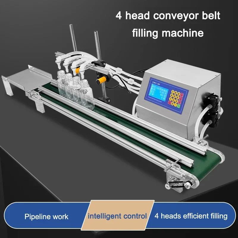Haushaltsgeräte Multifunktionale automatische 4-Kopf-Fließband-Förderband-Abfüllmaschine Linie Kleine Förderband-Flüssigkeitsdose