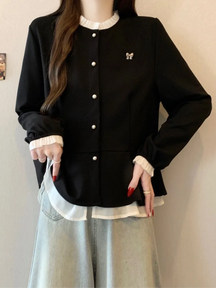 

Повседневная женская блузка с длинным рукавом, весна 2026, новая уникальная модель большого размера, красивый топ с имитацией двухслойности и узором под дерево