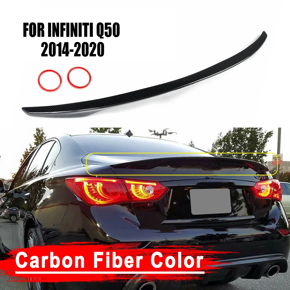 

Painted Carbon Fiber Color ABS Trunk Lid Spoiler Wing For INFINITI Q50 2014-2020 For Jdm VIP Modification Part Car Accessories