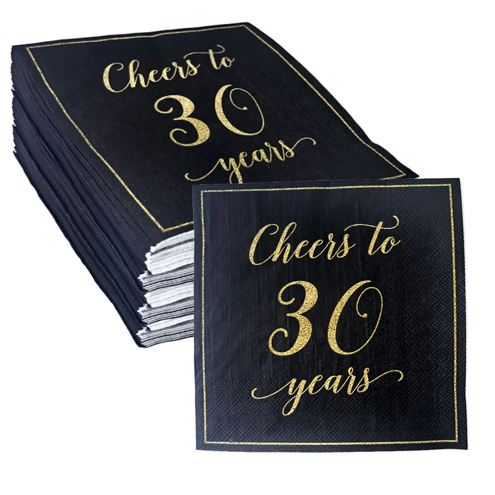 Cheers to 30 40 50 60 year Napkins Black and Gold Party Decorations Tableware for Men Woman Birthday Party Decoration Supplies