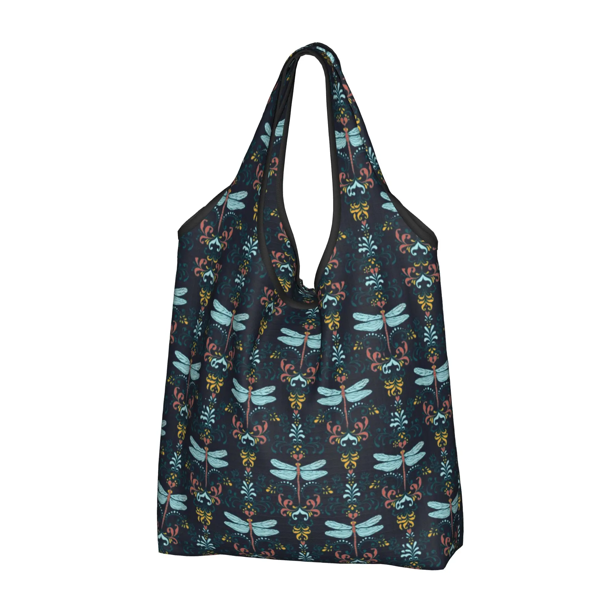 Recycling Funny Colorful Dragonfly  Shopping Bag Women Tote Bag Portable  Grocery Shopper Bags